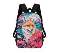sinyumoney Zaino scolastico stampato in 3D per bambini in oro x cervo zaino scolastico per bambini, borsa da viaggio, borsa per libri alla moda, grande capienza, Fox Cherry Blossoms Animal, 17"