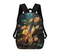 sinyumoney Zaino scolastico stampato in 3D per bambini magici Frogs Pixel Art grande capacità, ideale per i viaggi, alla moda e casual, Music Violin and Flower, 17"