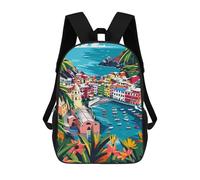 sinyumoney Zaino scolastico stampato in 3D per bambini magici Frogs Pixel Art grande capacità, ideale per i viaggi, alla moda e casual, Cinque Terre Italy Minimalist Art, 17"