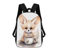 sinyumoney Zaino scolastico stampato in 3D per bambini Moscow City Snippet Zaino scolastico per bambini, borsa da viaggio, borsa per libri alla moda, grande capienza, Fennec With Coffee, 17"
