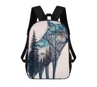 sinyumoney Zaino Scolastico Stampato in 3D Wolf And The Winter Forest Zaino Per Bambini, Borsa Per Libri, Zainetti Carini, Impermeabile, Alla Moda, Casual, Per Bambini 17inch