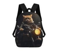 sinyumoney Zaino Scuola Bambino 17 Pollici Stampato In 3D, Uno Zaino Cool Per Viaggi, Libri E Scuola., Tabby Cat Motorcycle Gang, 17"