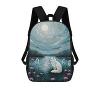 sinyumoney Zaino Scuola Cute Blue Eagle Painting Zaino Scuola Bambino Stampato 3D, Borsa Da Viaggio Alla Moda Borsa Scuola Ragazzo, Fox, Ghosts, And Moonlit Landscape Painting, 17"