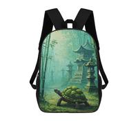 sinyumoney Zaino Scuola Cute Blue Eagle Painting Zaino Scuola Bambino Stampato 3D, Borsa Da Viaggio Alla Moda Borsa Scuola Ragazzo, Turtle In Bamboo Forest With Pagodas, 17"