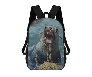 sinyumoney Zaino Scuola Lion Deer Forest Magical Borsa Libri Per Ragazzi E Ragazze, Borsa Scuola, Borsa Per Studenti, Borsa Da Viaggio Affari, Borsa Da Lavoro, Seal Eating Spaghetti, 17"