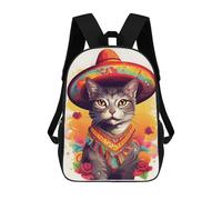 sinyumoney Zaino scuola per bambini, Cyborg Cat Head Machine, borsa per la scuola stampata 3D, per ragazzi, studenti delle scuole elementari e medie, Cat Wearing A Sombrero, 17"