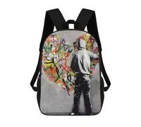 sinyumoney Zaino Scuola Per Bambini Kojaku Cavern Zaino Alla Moda Per Adolescenti, Zaino Casual Per Ragazzi E Ragazze, Borsa Scuola Stampato 3D, Cuore Graffiti Banksy, 17"