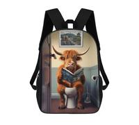 sinyumoney Zaino Scuola Per Bambini Red Squirrel Wedding Zaini Per Libri Zaino Casual Da Viaggio Con Stampa 3D Per Ragazzi E Ragazze Zaino Di Grande Capacità, Highland Cow On The Toilet, 17"