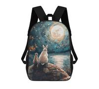 sinyumoney Zaino Scuola Per Bambini Stampato In 3D Duck in Starry Night Zaini Da Viaggio Casual Grande Zaino Da Giorno Per Ragazzi, Rabbit And Cat Under Full Moon, 17"