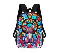 sinyumoney Zaino Scuola per Bambini Wolves in The Moonlit Forest Zaino Per Bambini Stampati Zaino Da Viaggio Per Ragazzi E Ragazze Zaino Scuola, Stained Glass Cat Window, 17"