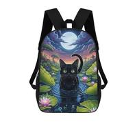 sinyumoney Zaino Scuola Stampato 3D Per Bambini Aurora Crowned Polar Bears, Grande Capacità, Ideale Per Viaggi, Alla Moda E Casual, Black Cat In Lily Pond, 17"