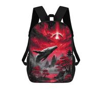 sinyumoney Zaino Scuola Stampato 3D Per Bambini Epic Sunset Violinist, Zaino Da Viaggio Ad Alta Capacità Per Bambini, Libri, Borsa Da Scuola, Whale In Red Japanese Landscape, 17"