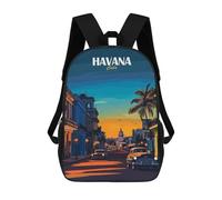 sinyumoney Zaino Scuola Stampato 3D Per Bambini Monkey Family in Jungle Borse Per Libri, Borse Da Viaggio Scuola Grande Capacità Per Bambini/Studenti/Adulti, Havana Cuba Cityscape Illustrazione, 17"
