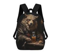 sinyumoney Zaino Stampato 3D Per Bambini Bloodhound Starry Night Borsa Da Scuola Leggero E Alla Moda Per Viaggi E Studi, Fat Wolf In Bar, 17"