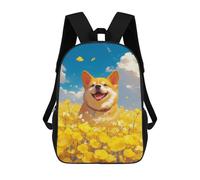 sinyumoney Zaino stampato 3D per bambini Cherry Blossom, zaino alla moda per scuola, viaggi e tempo libero, grande zaino per ragazzi e ragazze, Happy Corgi Dog In Flower, 17"