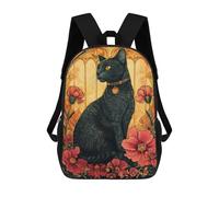 sinyumoney Zaino stampato 3D per bambini fantasia pirata nave, zaino alla moda per scuola, viaggi e tempo libero, grande zaino per ragazzi e ragazze, Black Cat Art Deco, 17"