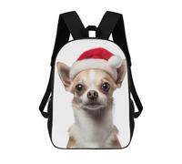 sinyumoney Zaino stampato 3D per bambini russo blu gatto con cappello di Babbo Natale, zaino alla moda, per scuola, viaggi e tempo libero, grande zaino per ragazzi e ragazze, Chihuahua Dog With Santa