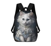 sinyumoney Zaino Stampato 3D Per Bambini Stylish Alpaca with Sunglasses Borsa Da Scuola Leggero E Alla Moda Per Viaggi E Studi, Regal White Cat Ritratto -3, 17"