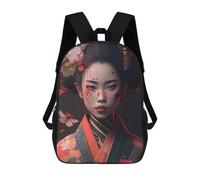 sinyumoney Zaino Stampato 3D Per Bambini Wolf Forest Full Moon Borsa Scuola Leggero E Alla Moda Per Viaggi E Studi, Geisha Japan Asian Flower, 17"