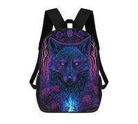 sinyumoney Zaino Stampato 3D Per Ragazzi E Ragazze Rainbow Canyon Sunset Zaino Scuola Per Bambini Borsa Da Viaggio Casual Borsa Per Computer Portatile, Neon Wolf In Flowers, 17"