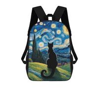 sinyumoney Zaino Stampato In 3D Per Bambini Nero Cat Starry Night Painting Borsa Da Scuola Leggero E Alla Moda Per Viaggi E Studi, Black Cat Starry Night Painting, 17"