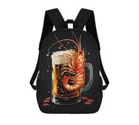 sinyumoney Zaino Stampato In 3D Per Bambini Nero E Oro Shark Borsa Da Viaggio Leggero E Alla Moda Per La Scuola E I Viaggi Degli Studenti, Shrimp Beer, 17"