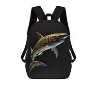 sinyumoney Zaino Stampato In 3D Per Bambini Nero E Oro Shark Borsa Da Viaggio Leggero E Alla Moda Per La Scuola E I Viaggi Degli Studenti, Black and Gold Shark, 17"