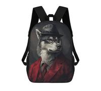 sinyumoney Zaino Stampato In 3D Per Bambini Nero E Oro Shark Borsa Da Viaggio Leggero E Alla Moda Per La Scuola E I Viaggi Degli Studenti, Alaskan Malamute In Suit, 17"