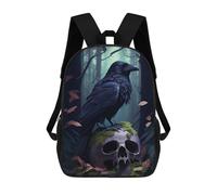 sinyumoney Zaino Stampato In 3D Per Bambini Raven Black Retro Borsa Da Viaggio Leggero E Alla Moda Per Scuola E Viaggi Degli Studenti, Raven Skull, 17"