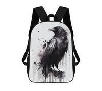sinyumoney Zaino Stampato In 3D Per Bambini Raven Black Retro Borsa Da Viaggio Leggero E Alla Moda Per Scuola E Viaggi Degli Studenti, Raven Watercolor, 17"