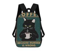 sinyumoney Zaino, Zaino Bambino, Zaino, Borsa Scuola Stampa 3D Per Ragazzi E Ragazze, Cat Coffee Murder Is Wrong, 17"