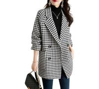 Sinyuyong Cappotto invernale da donna in lana pied de poule foderato in pile, soprabito lungo con revers, vestibilità ampia for il freddo(A,M)