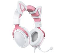Sinyuyong Cuffie da gioco cablate con microfono con cancellazione del rumore, cuffie RGB sopra l'orecchio con luci LED colorate, volume in linea(Pink)