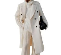 Sinyuyong Elegante cappotto doppiopetto in lana for donna, giacca di media lunghezza for mettere in risalto le curve for appuntamenti e ufficio(White,S)