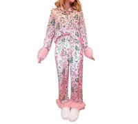 Sinyuyong Pigiama Natalizio da Donna, 2 Pezzi, Top a Maniche Lunghe con Bottoni e Pantaloni con Elastico in Vita, Grazioso Regalo di Natale(M)