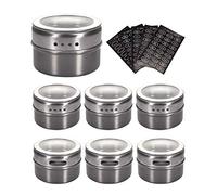 Sinzau - Barattolo magnetico per spezie in acciaio inox (confezione da 6, 120 etichette)