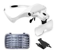 Sinzau mani libere lente di ingrandimento con luce LED -1 x A 3.5 x Zoom con ingrandimento 5 staccabile lenses-head montato testa con luce per lettura, gioielleria, orologi, elettronica riparazione