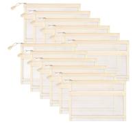 Sinzip 12 sacchetti in rete di nylon con cerniera, per cosmetici, cosmetici, matite, matite, cosmetici, scuola, ufficio e accessori da viaggio, 2 strati - Beige, A5