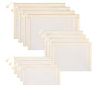 Sinzip 12 sacchetti in rete di nylon con cerniera, per cosmetici, cosmetici, matite, matite, cosmetici, scuola, ufficio e accessori da viaggio, Beige, Assorted Sizes