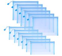 Sinzip 12 sacchetti in rete di nylon con cerniera, per cosmetici, cosmetici, matite, matite, cosmetici, scuola, ufficio e accessori da viaggio, Cielo blu, A5+B6