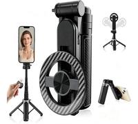 SINZONeu Bastone Selfie Magnetico con Treppiede - Magnete N52 potente, Telecomando Bluetooth con Zoom e 20m di portata, Mini 11,5cm, Piedino a 4 gambe, Rotazione 360° - Per Vlogging e Live Streaming