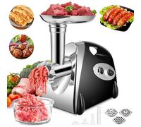 SINZUX Tritacarne e Salsicciaio elettrico, 2800 W Tritacarne e Salsicciaio, ruota in avanti e indietro, con 3 diverse piastre di taglio, set per salsicce e kubbe (nero)