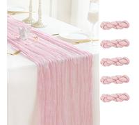 Sioloc Confezione da 5 runner da tavola rosa chiaro, 3 m, in chiffon rosa bohémien, per formaggi, per feste nuziali, baby shower, compleanni, decorazioni da tavola