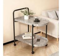 SIONDSTS Tavolino rotondo piccolo a 2 livelli, tavolo di tipo C con ruote,vassoi per mangiare a letto, carrello di servizio mobile, tavolo laterale mobile per divano con scaffale, grigio, 23,6 in