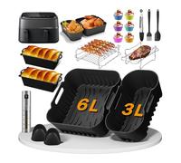 SIOOUI Accessori per Friggitrice ad Aria Philips Airfryer a Doppio Cestello Serie 3000 6L/3L-NA350 Set di Accessori in Silicone da 23 Pezzi, Griglia, Guanti, Spazzola per Olio, ecc.