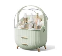 SIOOUI Organizer per trucchi da toeletta, portatile, impermeabile, antipolvere, organizer da bagno con coperchio, espositore per cosmetici e prodotti per la cura della pelle (verde menta)