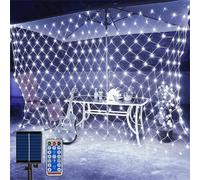 SIOOUI Rete solare da giardino, 1,5 m x 1,5 m, 96 LED, 8 modalità, luci a rete a energia solare con telecomando, per decorazione da giardino, recinzione, cortile (bianco)