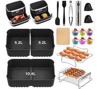 SIOOUI Rivestimento in Silicone per Friggitrice ad Aria Ninja Foodi FlexDrawer AF500EUCP, 1 x 10,4 L + 2 x 5,2 L Accessori per Friggitrice ad Aria a Doppia Zona, Riutilizzabile Teglia Silicone