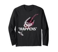 Sip Happens - Design umoristico con Citazione per Amanti del Vino Maglia a Manica