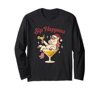 Sip Happens, Divertente Unicorno Natalizio Spiritoso per Bere Le Vacanze Maglia a Manica